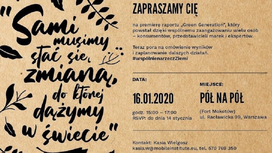Mobile Institute: Już 16 stycznia br. w Warszawie odbędzie się premiera raportu Green Generation Mobile Institute: Już 16 stycznia br. w Warszawie odbędzie się premiera raportu Green Generation